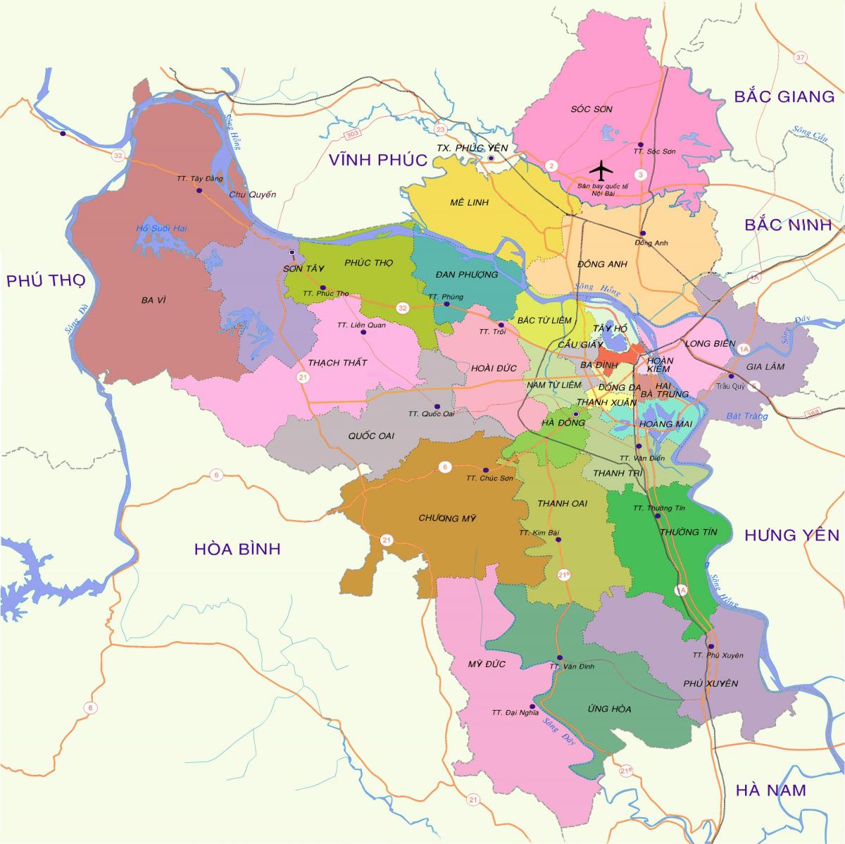 Kart over hanoi-distriktet